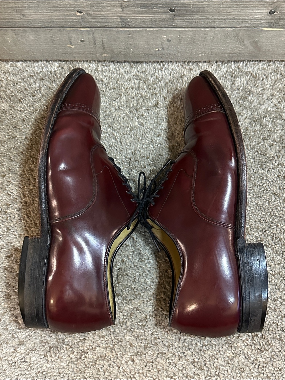 Johnston & Murphy Oxblood Cap Toe Leather Dress Shoes Made in USA Mens Size 10.5 - Picture 5 of 11